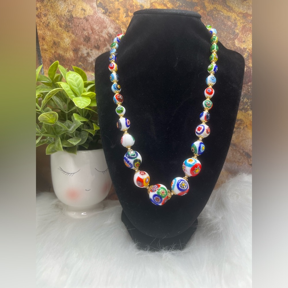 Millefiori Beaded Necklace - about 25 inches - Picture 3 of 3